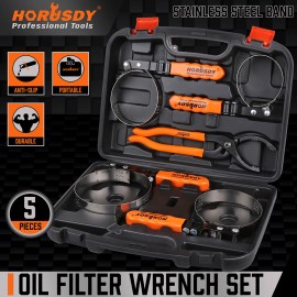 HORUSDY 5PC Swivel Oil Filter Wrenches & Pliers Removal Tool 2-3/4" - 5-1/4" Adjustable