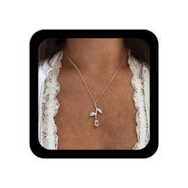 YienDoo Boho Rose Flower Necklace Choker Silver Rose Pendant Necklace Chain Cute Flower Necklace Charm Jewellery Gift for Women