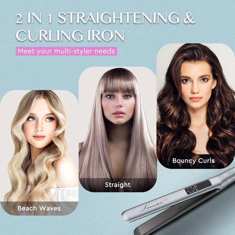 LANVIER Hair Straightener Flat Iron, 2 in 1 Hair Straightener