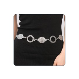 Yheahin Western Metal Concho Belt for Women Boho Waist Chain Belt Cowgirl Metal Body Chain Belly Accessories for Country Concert Jeans Dresses (Hoop-silver)