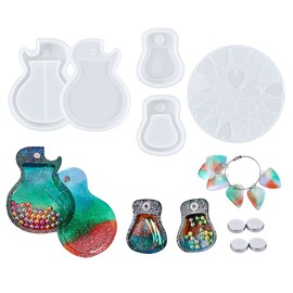 Voyyphixa 5pcs Guitar Pick Resin Molds with Guitar Pick Case Mold, Guitar Triangle Plectrum Silicone Molds Set, for Epoxy Resin Casting, DIY Musical Accessories
