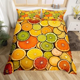 Juego de funda de edredón de frutas naranjas, tamaño individual, juego de ropa de cama de frutas deliciosas para niños, niñas, adolescentes, decoración de habitación, funda de edredón de frutas