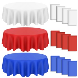 CIEOVO 12 Pack 4th of July Plastic Tablecloth, Red White and Blue Patriotic Disposable Waterproof Round Tablecloth for Patriotic Independence Day Memorial Day Birthday Wedding Party Decorations