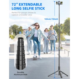 Trípode para teléfono celular de 72 pulgadas, trípode de aluminio todo en 1 con control remoto integrado, trípode portátil extensible para teléfono inteligente, trípode de viaje ligero compatible con