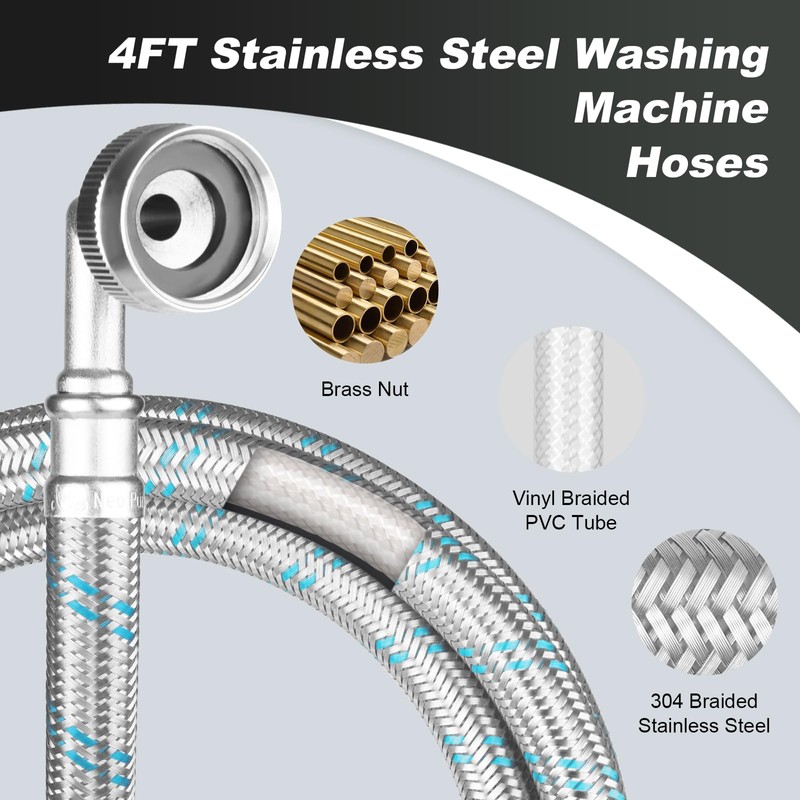 Premium Stainless Steel Washing Machine Hoses With 90 Degree Elbow