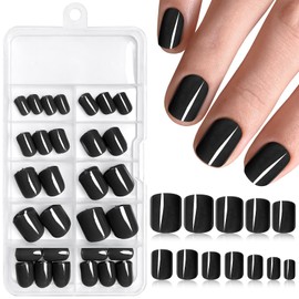 Bellelfin 120pcs Short Press on Nails Black Full Cover Short Square Glossy Fake Nails Acrylic Artificial False Nail Tips with 5 Sheets Adhesive Glue Tabs for Women and Girls Fingernails Design