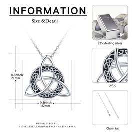 Midir&Etain Celtic Chain 925 Sterling Silver Celtic Knot Trinity Necklace Viking Rune Pendant Necklace Viking Jewellery Celtic Gifts for Women Men, Sterling Silver