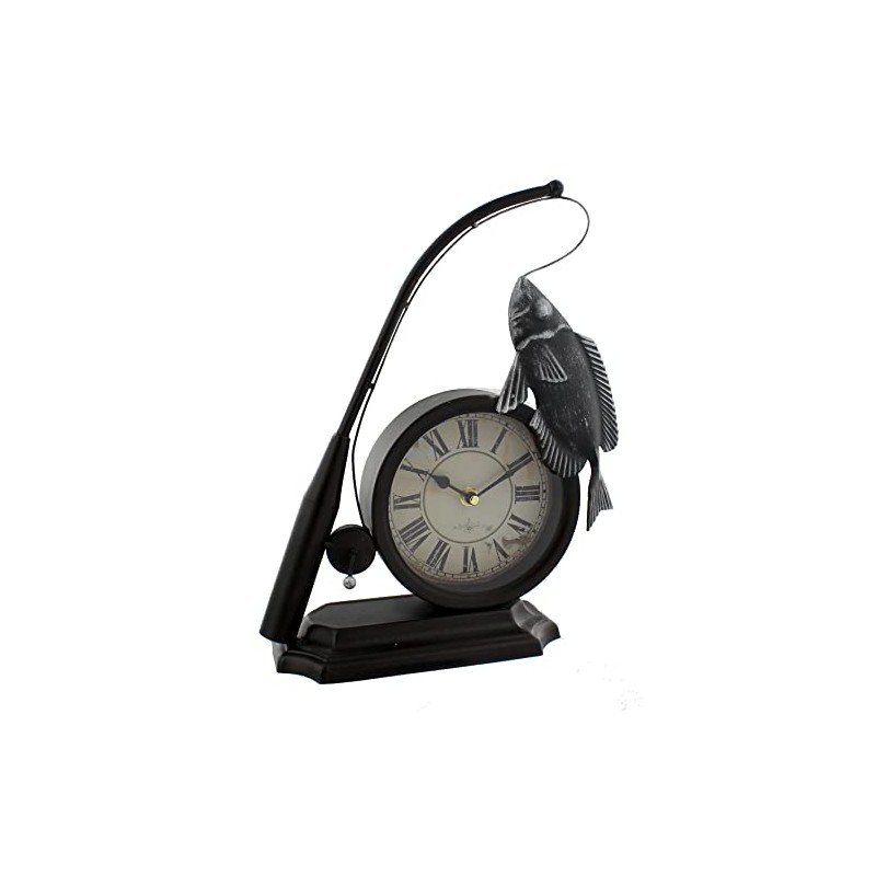 Hometime Metal Mantel Clock - Vintage Style Fishing Rod &