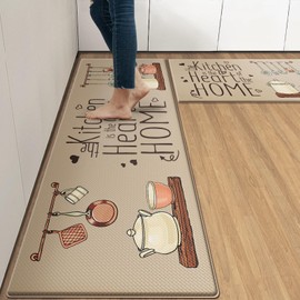 Arttown Farmhouse Anti-Fatigue Kitchen Rug Set of 2 Brown Quotes Cooking Cushioned Floor Standing Mat Waterproof Non-Slip Mat and PVC Ergonomic Comfort Foam Rug