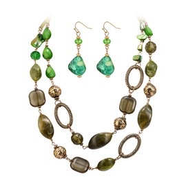 EVER FAITH 2 Multi-layer Statement Collar Necklace with Earrings Set, Boho Vintage Handmade Bib Necklaces, Bohemian Jewellery Set for Women, Yellow, Beaded