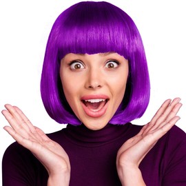Bob Wig, Cabaret, Pageboy, Page, Charleston Wigs for Carnival, Fancy Dress, Theme Parties (Purple Bob), One Size