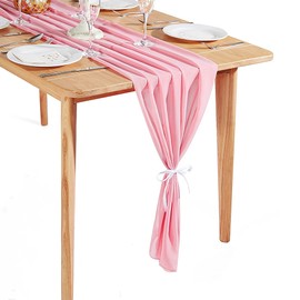 Time to Sparkle 4PCS 10FT Chiffon Table Runner Wedding Decor 28x120 inches Gauze Table Runner Rustic Sheer Table Decor for Romantic Bridal Shower Baby Shower Birthday Party Baby Pink