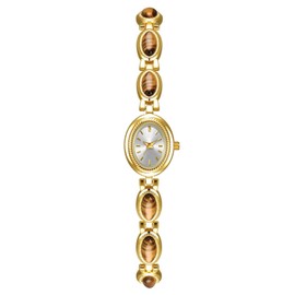 ADSBIAOYE Womens Gold Watch Waterproof Oval Vintage Small Dial Elegant Jade Bracelet Dress Watch Fashion Quartz Wrist Watch (Gold-White)