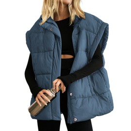 Songling Womens Oversized Puffer Vest Stand Collar Full Zip Sleeveless Bubble Puffer Vest Quilted Padded Warm Coat Outwear (Navy,L)