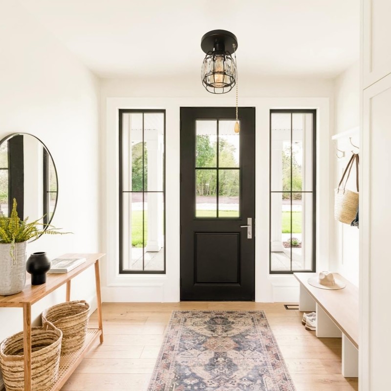 Baiwaiz Crystal Cage Pull String Semi Flush Mount Light, 1-Light