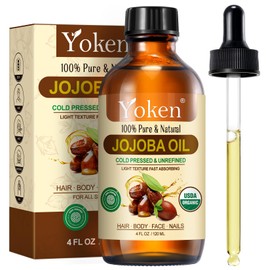 Yoken Jojoba Oil 4 fl oz EWG Verified 100% Pure Jojoba Oil Cold Pressed for Skin, Hair, Nails, Cuticles - Unrefined & Hexane Free, Natural Moisturizer Carrier oils Facial Serum for Gua Sha