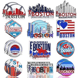 Konohan 24 Pcs Boston Magnets for Refrigerator Metal USA Fridge Magnet Magnetic Boston Souvenirs Gifts USA State Magnetic Refrigerator Stickers, Massachusetts, Baseball