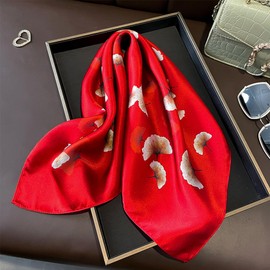 PLIPON 100% Mulberry Silk Neck Scarf - 21"x21" Small Printed Square Neckerchief Scarves for Women Gift Packed (Red 6)