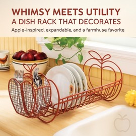 Jumbl Expandable Dish Drying Rack – Apple Decor Metal Dish Drainer with Utensil Holder, Adjustable 14"–27", Rust-Proof Countertop Dish Strainer for Kitchen Sink, RV, or Outdoor Use