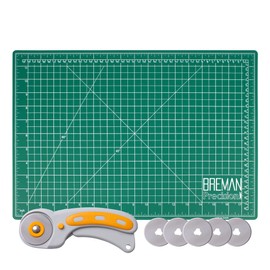 WA Portman Self Healing Cutting Mat & Rotary Cutter for Fabric Set - 12x18 Inch Rotary Cutter Mat - 45mm Rotary Cutter & Mat - 5 Rotary Fabric Cutter Blades – Sewing Cutting Mat - Fabric Rotary Cutter