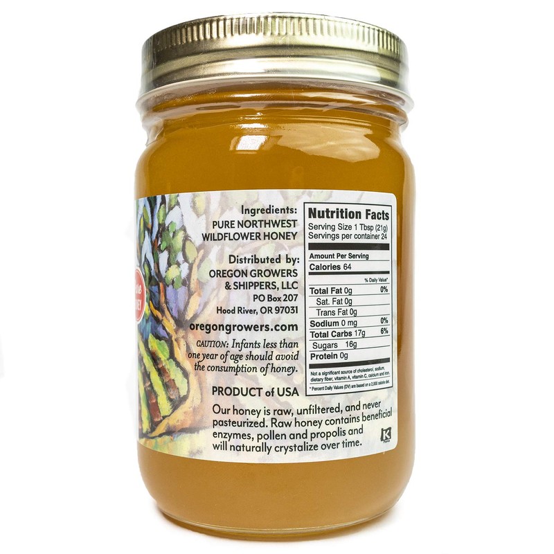 Oregon Growers, Wildflower Honey, Raw, Unfiltered, Unpasteurized, Natural, 18 Ounce