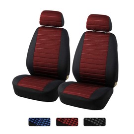 TOYOUN TOYOUN Universal Sitzbezge Auto Vordersitze Autositzbezge Schonbezge Vorne Vordersitzbezge Seitenairbag geeignet, 2er Jacquard-Fabirk Autoschonbezge, Rot/Schwarz