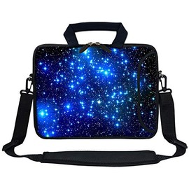 12 Inch Water Resistant Neoprene Laptop Bag with Reinforced Zipper, Strap, Pockets, Fits 11.6" to 12.3" Laptops - Galaxy Stars