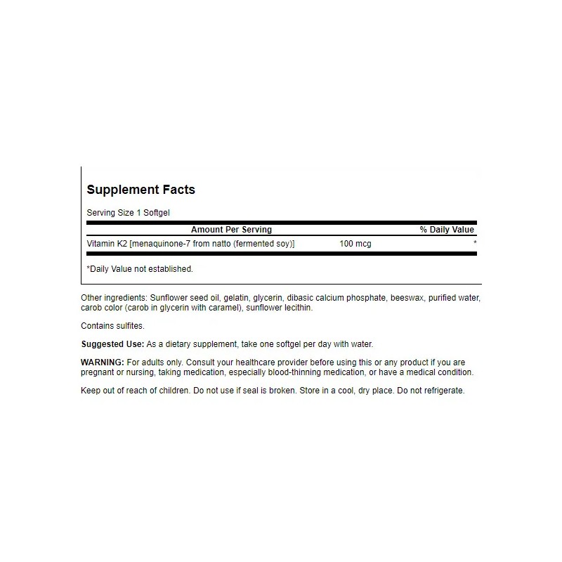 Vitamina K2 100mcg 30 Softgels Calidad Swanson