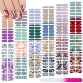 336 Pieces 24 Sheets Full Wrap Nail Polish Stickers Nail Strips Self-Adhesive Gel Nail Strips Art Decals with Nail File for Home Women Girls DIY Nail Decorations (Marble Style)