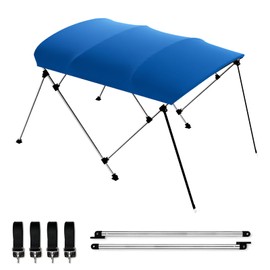 Bimini Boat Top Cover Sun Shade 3-4 Bow Boat Canopy Includes 4 Straps 2 Rear Support Poles Mounting Hardwares Storage Boot with 1" Aluminum Frame (Pacific Blue, 4 Bow 8'L x 54" H x 91"-96" W)