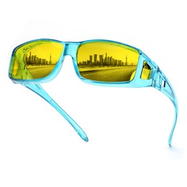 FEISEDY Men Women Night Driving Glasses Fit over Glasses Anti-Glare Polarized Wrap Yellow Sunglasses Over Glasses B2593