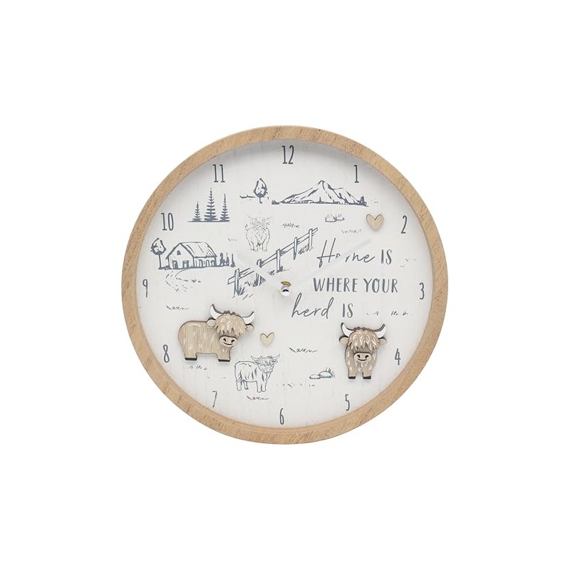 L & P Home & Gifts Highland Cow Wooden Clock,
