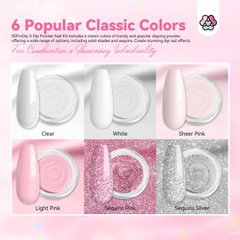 SAVILAND Dip Powder Nail Kit: 6 Classic Colors Dip Nails Powder Starter Kit with Vitamin Castor Oil Dip Base & Top Activator Pink Glitter Clear Keratin Dip Nail Kit For French Nail Art Manicure Salon