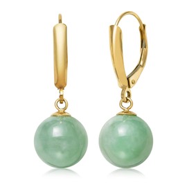 Belacqua Natural Green Jade Drop Dangle Shield Leverback Earrings for Women | 14K Yellow Gold | Jewelry for Her | Gift Box Included