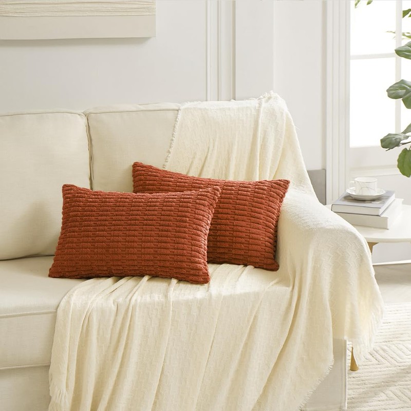 Fancy Homi 2 Packs Burnt Orange Lumbar Decorative Throw Pillow
