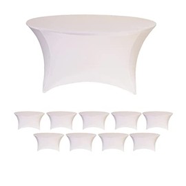 Banquet Tables Pro White, Case Pack of 10 72 Inch 6 Ft. Round Spandex Table Cover for Events, Wedding, Parties Washable and Wrinkle Resistant