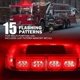 PST LED Rooftop 12" Mini Flash Emergency Strobe Lights Bar, 15 Flashing Modes Hazard Warning Caution Beacon Light Magnetic Base for Safety Tow Truck Construction Vehicles Cars Snow Plow (RED)