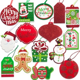 Gift Tags 60 Count with United String (15 Assorted Glitter, Foil, Printed Christmas Designs for Xmas Holiday Present Wrapping)