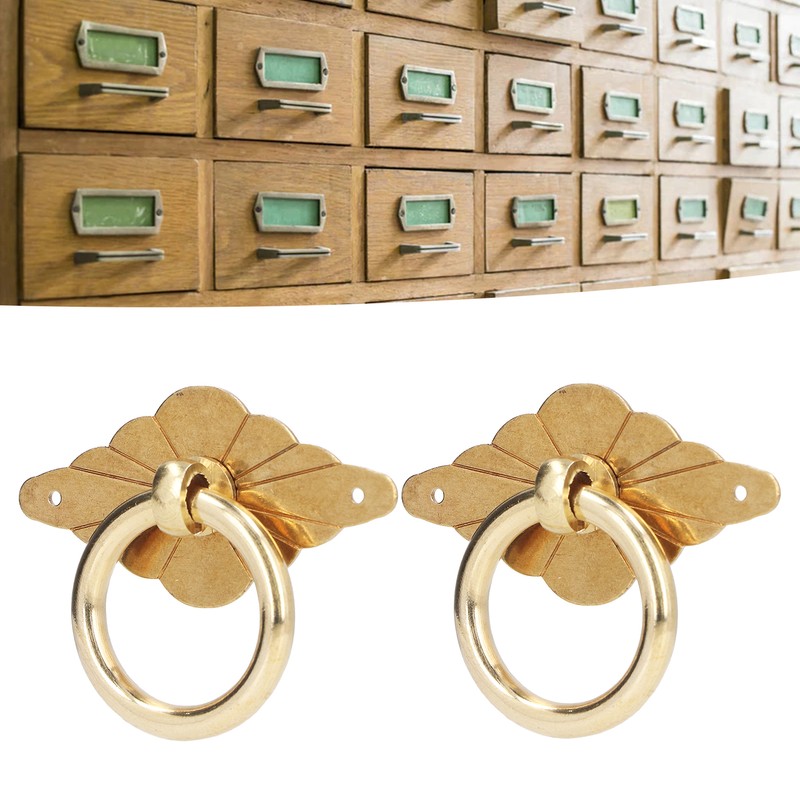 2 Pcs Antique Drawer Pulls Brass Chinese Antique Vintage Drawer