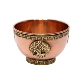 eSplanade 3" Copper Offering Bowl | Altar Bowl, Ritual Use, Incense Burner, Smudging Bowl, Decorative Bowl for Home Decor, Housewarming (3" Kalpavriksha Tree)