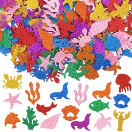Whaline 252Pcs Sea Animals Foam Stickers Glitter Colorful Self Adhesive Stickers Sea Life Under The Ocean Stickers for Greeting Cards DIY Scrapbooking Cards Wall Creative Home Decoration