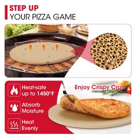 Unicook 12 Inch Round Pizza Stone for Oven and Grill, Oven Baking Stone for Bread, Cordierite Pizza Pan for Baking Crispy Pizzas, Bread and Cookies, Includes Carry Rack and Pizza Dough Scraper
