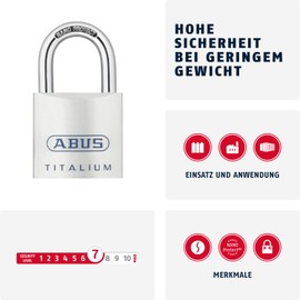 ABUS Titalium padlock 80TI/45 - Cellar lock with lightweight, solid lock body made of special aluminium - ABUS security level 7 - Silver