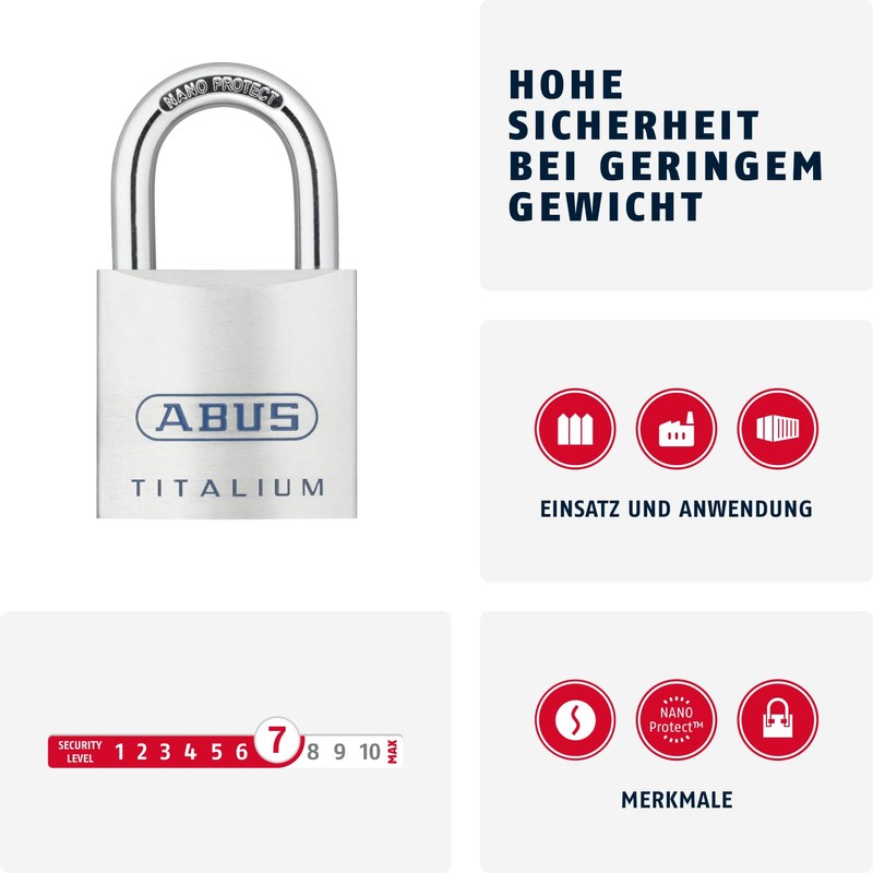 ABUS Titalium padlock 80TI/45 - Cellar lock with lightweight, solid