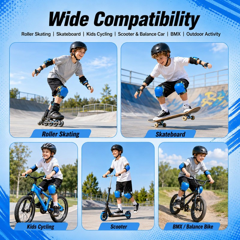 Lafefe Kids Protective Gear Set 6 in 1, Knee Pads