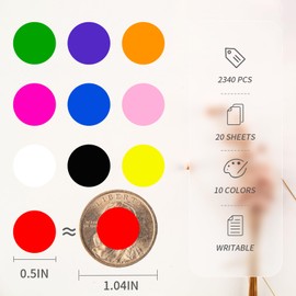 Ouzoustate 2340 PCS Red Circle Dot Stickers 1/2" Round Yard Garage Sale Price Stickers Colored Coding Labels
