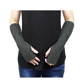 Dahlia Womens Cold Weather Arm Warmers - Acrylic, Aran Knit, Elbow Length, Gray