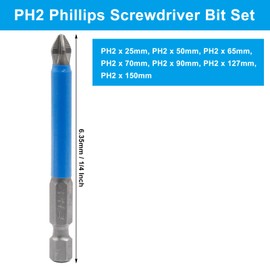 Cjueiom 7Pcs Magnetic PH2 Screwdriver Bits Set, Anti Slip Phillips Screwdriver Bits, Cross Head Electric Screwdriver Bits with 1/4" Hex Shank (PH2 x 25mm/50mm/65mm/70mm/90mm/127mm/150mm)