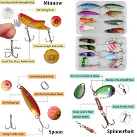 30PCS Fishing Lures Set with Sharp Fishing Hooks SpinnerBait Lure Set Mixed Colorful Mental Spoon Hard Minnow Lures Spinner baits Pikes Trout Lures Fishing Hooks Tackle Box Kit