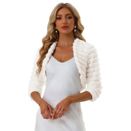 Allegra K Women's Cropped Jacket for Dress Open Front Bolero Faux Fur Shrug White Large